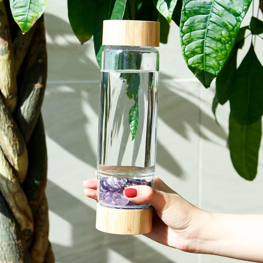大口径クリスタル天然鉱石ボトル多色ウォーターボトル屋外ポータ - Outdoor Sport Glass Water Bottle のレビューと価格