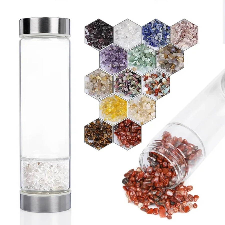 大口径クリスタル天然鉱石ボトル多色ウォーターボトル屋外ポータ - Outdoor Sport Glass Water Bottle のレビューと価格