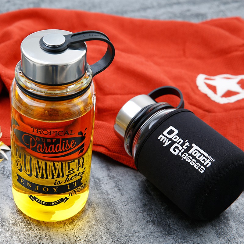 ポータブル 1000 ミリリットルガラススポーツウォーターボ - Outdoor Sport Glass Water Bottle のレビューと価格
